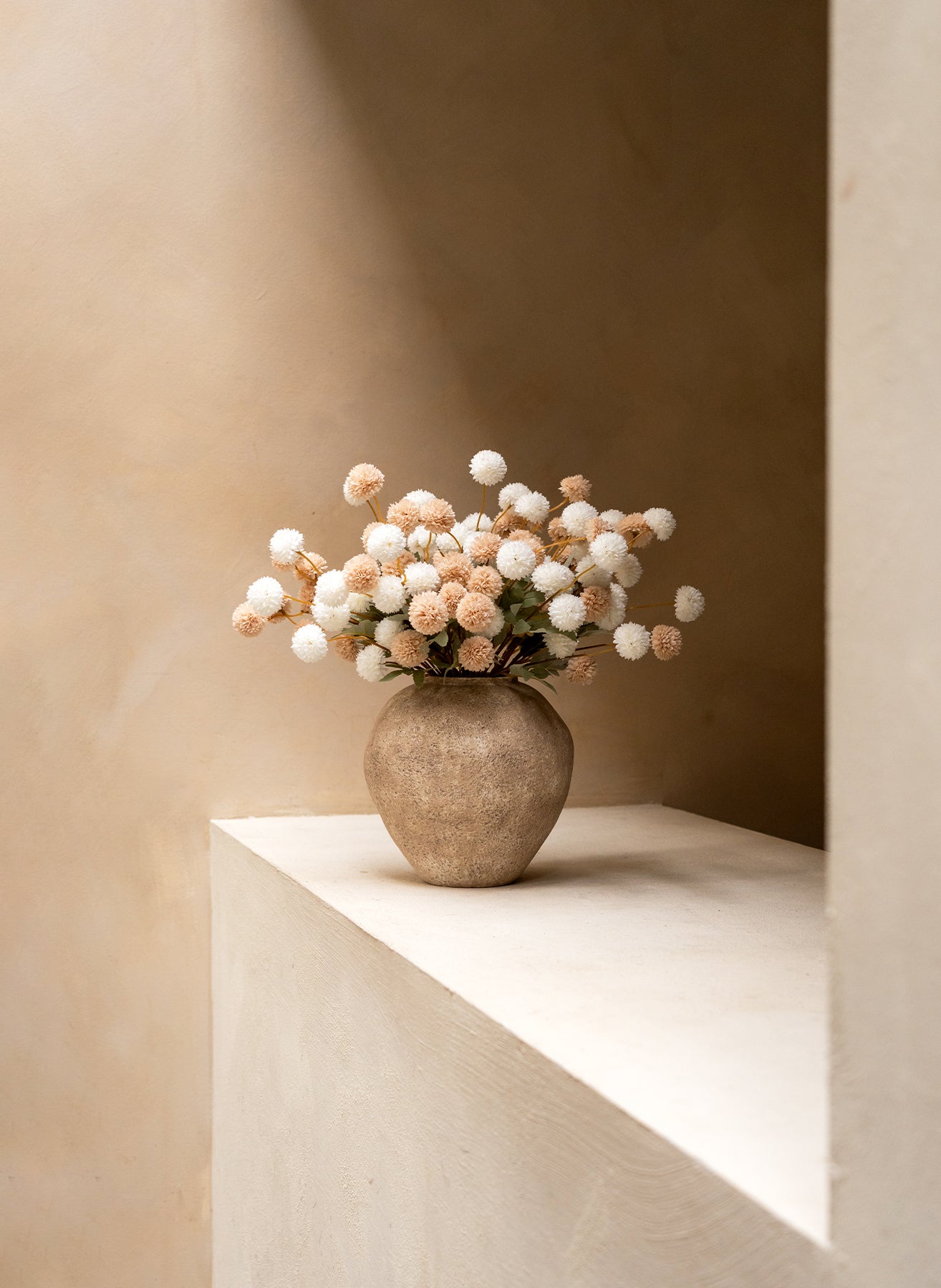 Fleurs de Kiku - Beige Mélange (20 tiges/ 100 pompons)