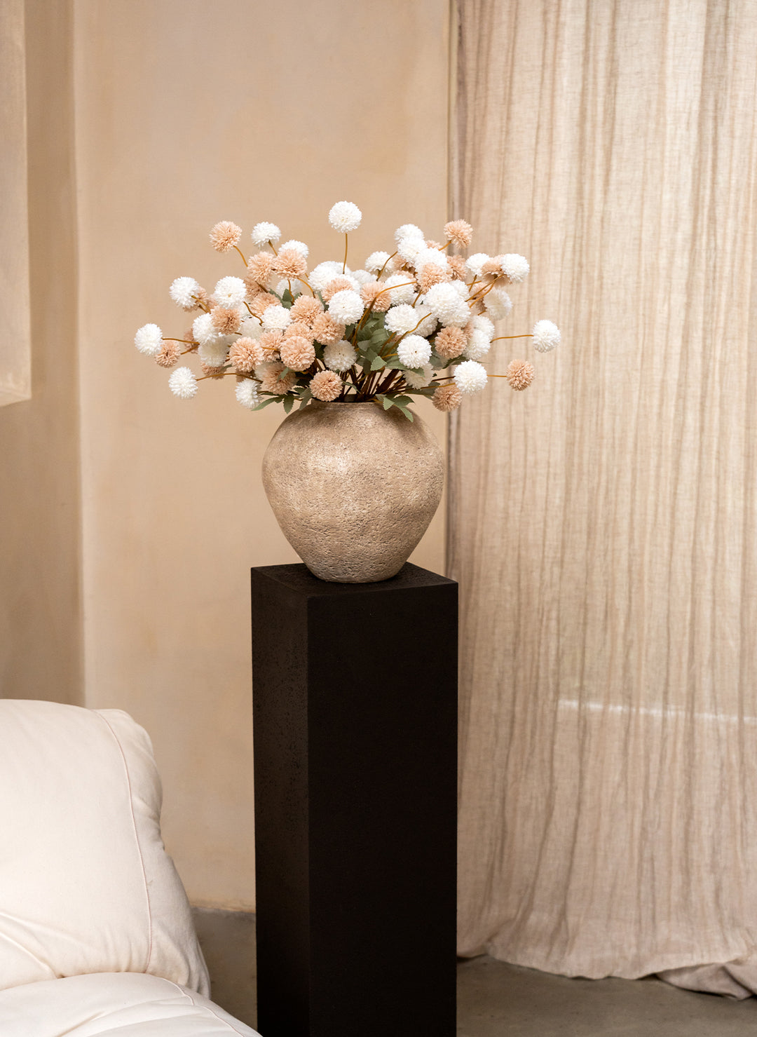 Fleurs de Kiku - Beige Mélange (20 tiges/ 100 pompons)