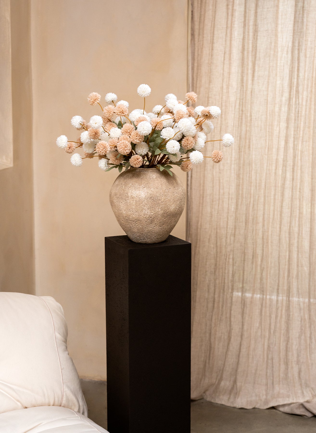 Fleurs de Kiku - Beige Mélange (20 tiges/ 100 pompons)