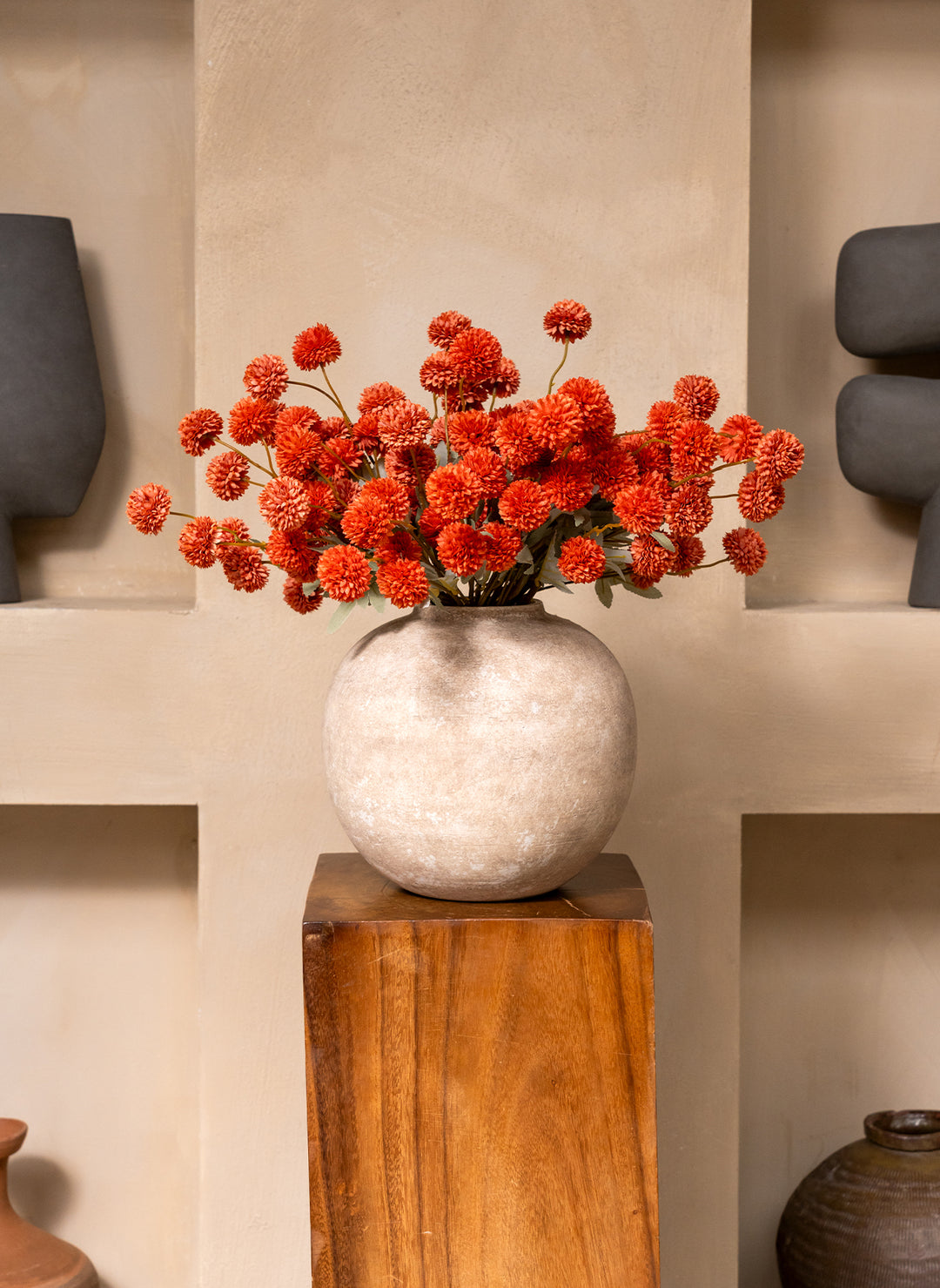 Fleurs de Kiku - Terracotta (20 tiges/ 100 pompons)