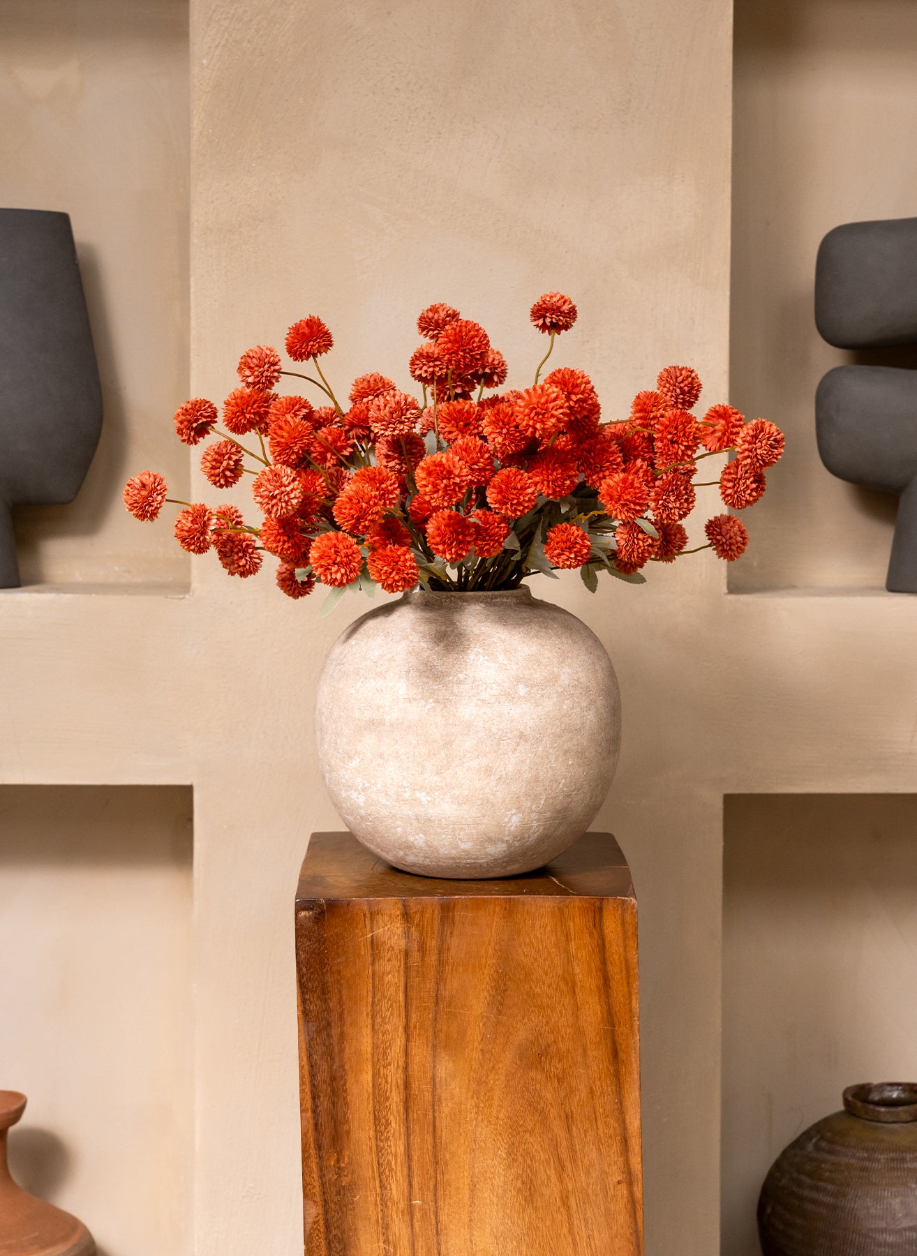 Fleurs de Kiku - Terracotta (20 tiges/ 100 pompons)