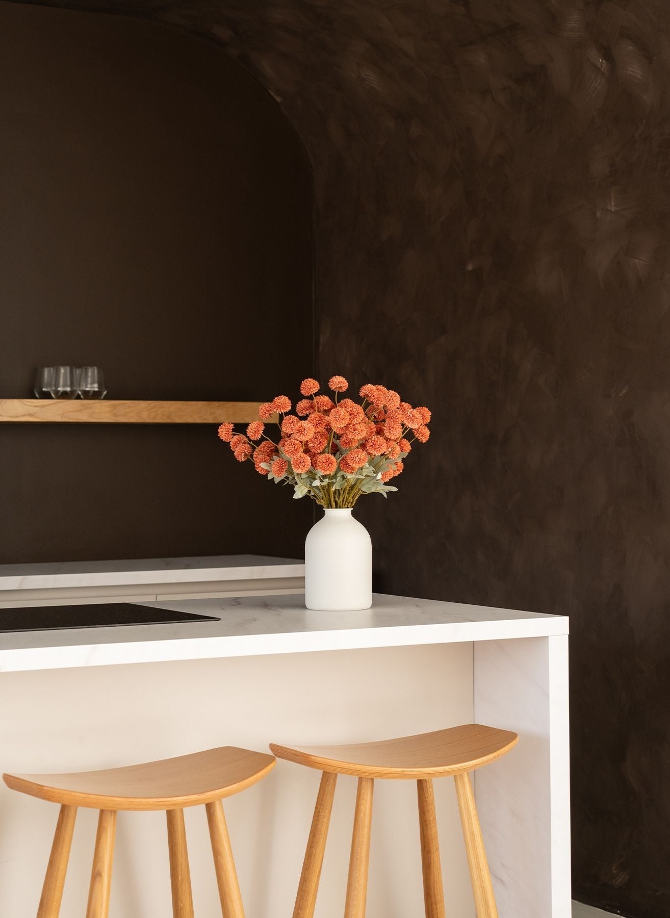 Fleurs de Kiku - Terracotta (20 tiges/ 100 pompons)