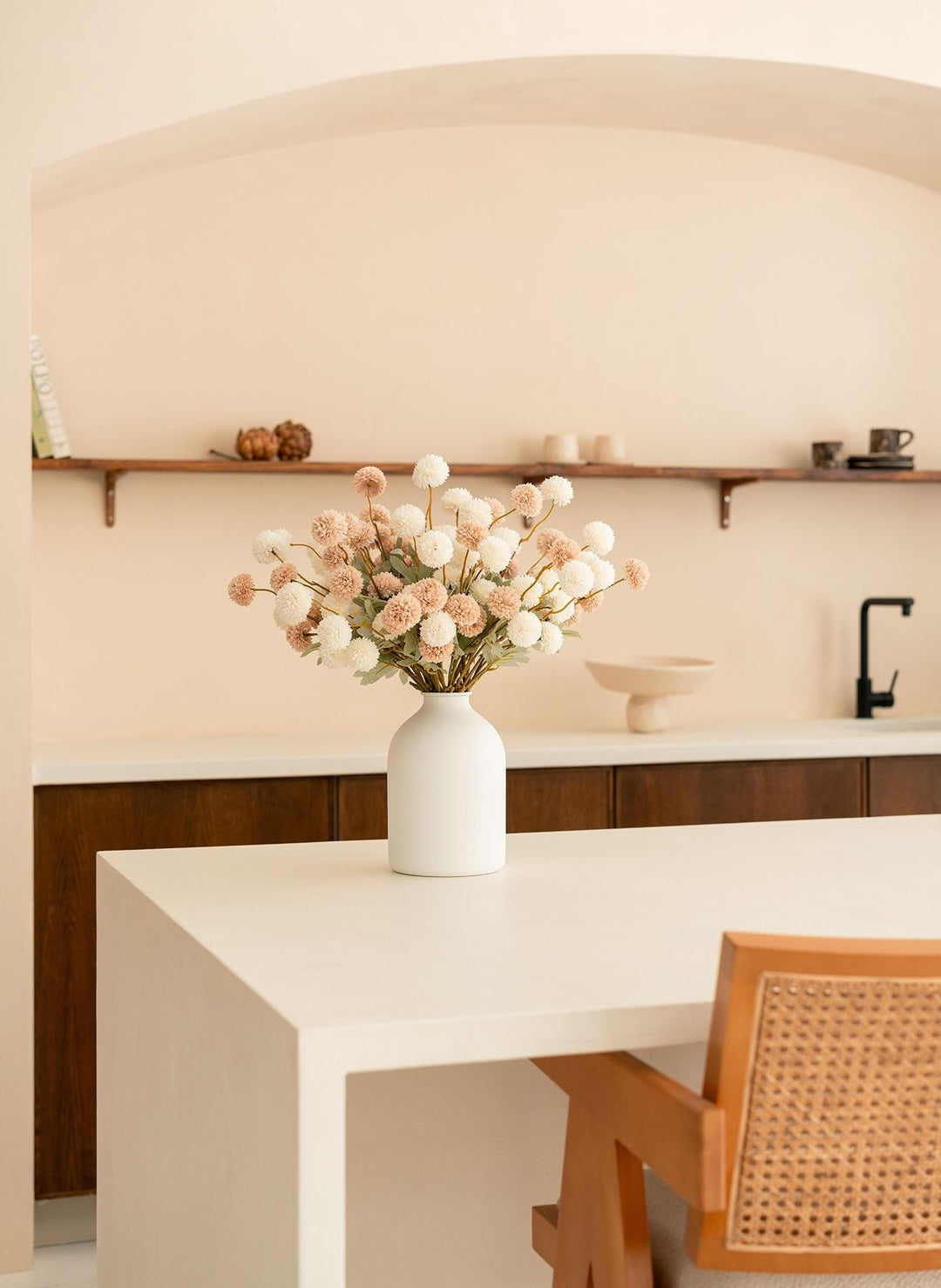 Fleurs de Kiku - Beige Mélange (20 tiges/ 100 pompons)